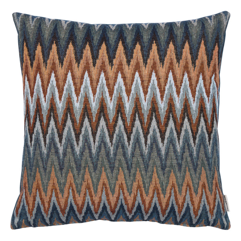 Zigzag Woven Cushion with Fibre Filler , Navy Blue/Teal/Terracotta Chevron