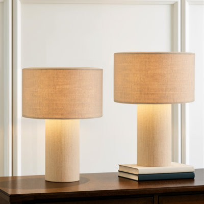 16in. Beige Fabric Table Lamp Set of 2 with In-Line On/off Switch