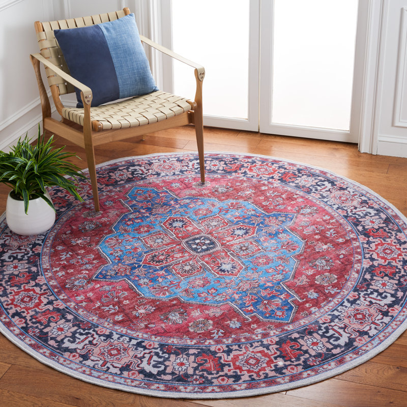Kingsford Oriental Cotton Blue/Rust Area Rug, Round 6'7"
