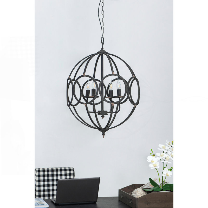 4 - Light Metal Chandelier, Hanging Light Fixture with Adjustable Chain for Kitchen Dining Room Foyer Entryway, Bulb Not Included