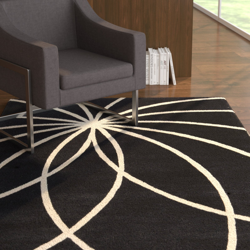 Tapis noir en laine touffeté à la main Mcquaid, Rectangle 12 pi x 15 pi
