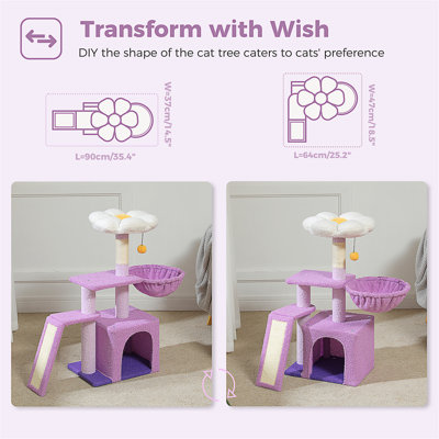 Un petit arbre à chat pour les chats d'intérieur, une jolie maisonnette en forme de tour de chat de 32 po avec une rampe de grattage en sisal, un hamac confortable et un perchoir de lit amovible pour les chatons