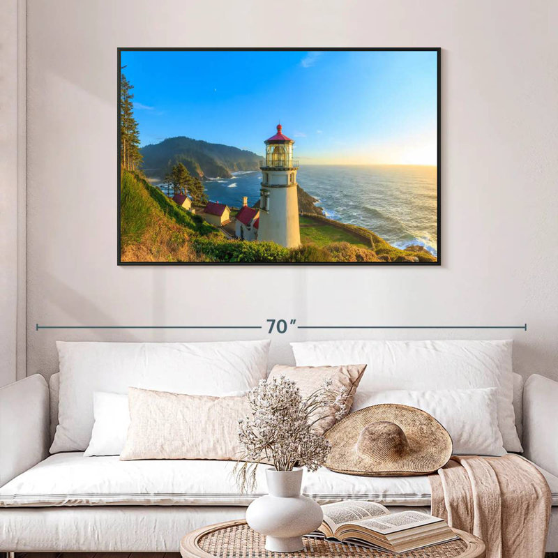 Phare de Heceta Head, 46 po x 31 po, Cadre flottant noir