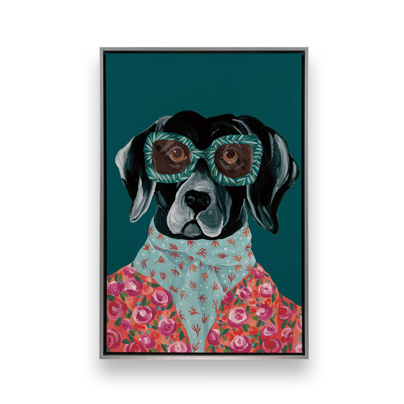 «Dashing Labrador» par Yvette St. Amant, reproduction d'art, Argent argent, Cadre flottant, H 16 po x l 12 po