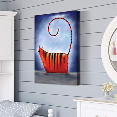 IDEA4WALL Cute Tail Cat Canvas Wall Art Print Cute Red Cat In Dark Night Cartoon Lovely Animal Illustrations Modern Art Rustic Colorful Multicolor For Living Room, Bedroom, Office