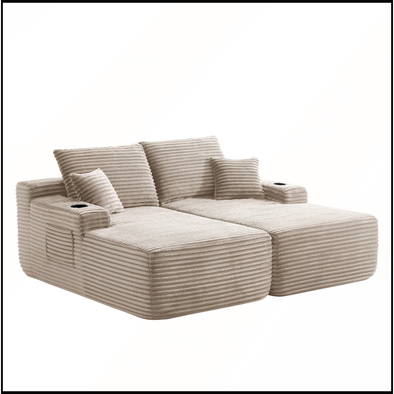 Canapé d'angle Cloud 69 avec méridienne en L et en R, siège profond, 2 places, tissu en peluche, Gris