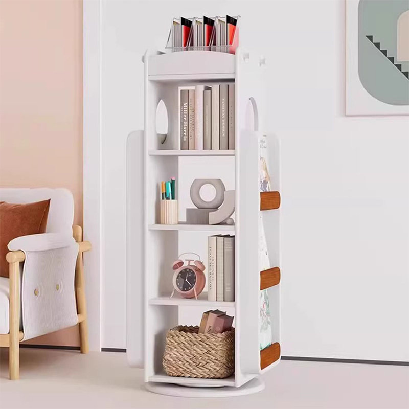 White Modern Solid wood rotating bookshelf, White