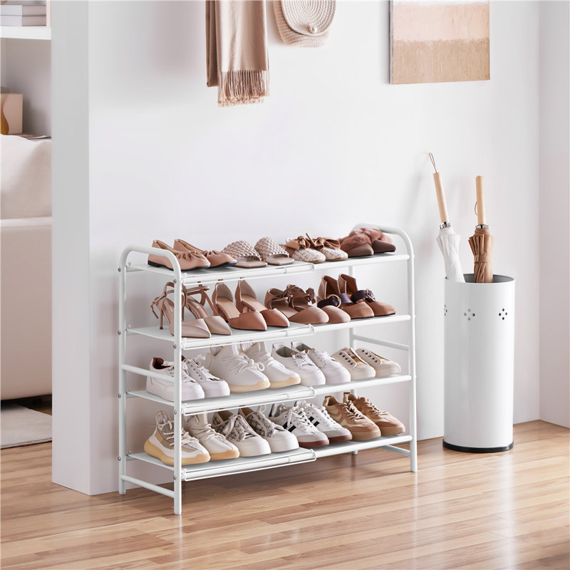 Expandable Shoe Rack for Entryway Hallway, White, 15 Pairs-3Tier