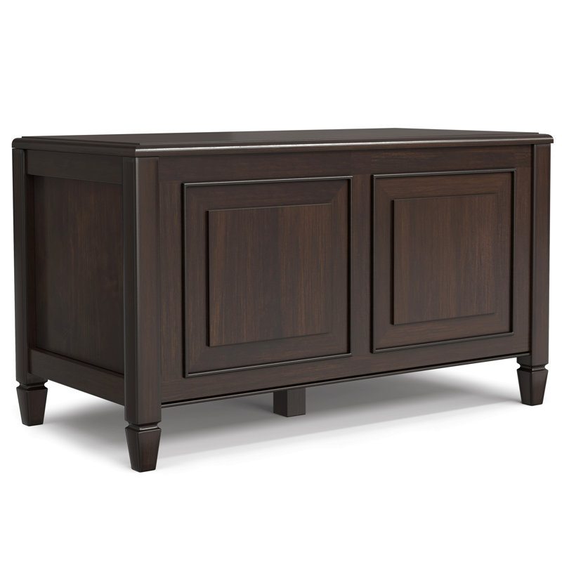 36 Inch Wide Solid Wood Small Storage Bench Trunk In Chestnut Brown