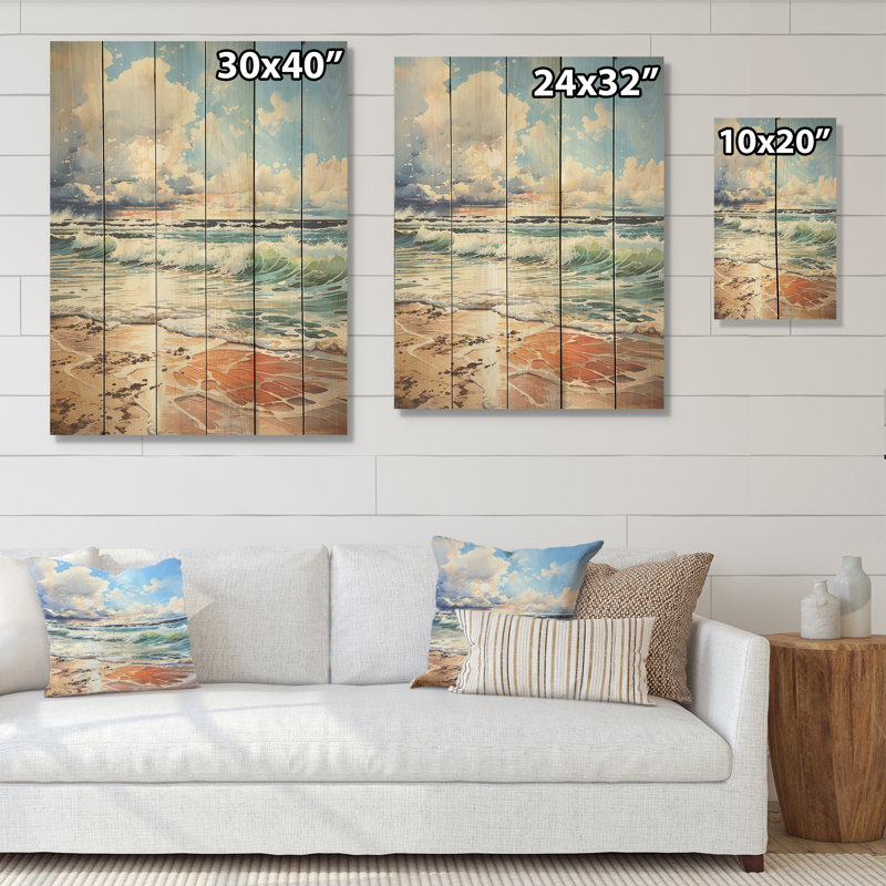 «Coastal Tranquility Horizon», art sur bois de pin naturel, H 20 po x l 10 po