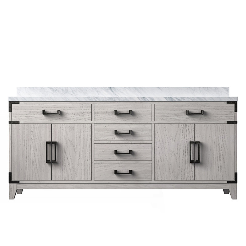 72 po X P 22 po Meuble-lavabo double D avec comptoir en marbre de Carrare, Chêne blanc, 72"