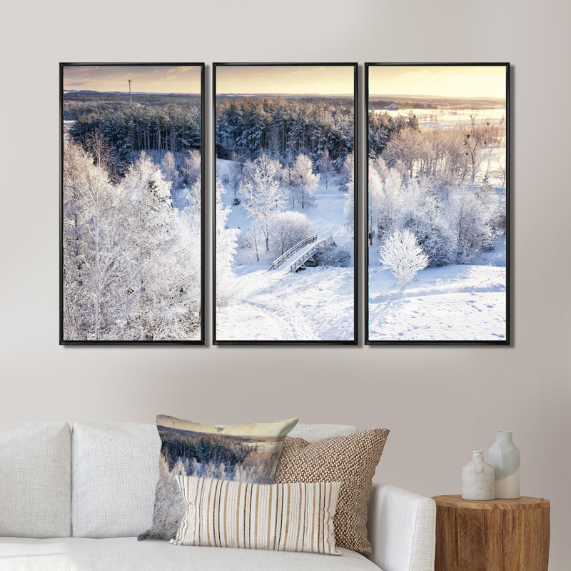 «Beautiful Winter Panorama - Landscape», ensemble de 3 toiles encadrées, H 28 po x l 36 po x P 1 po, Noir