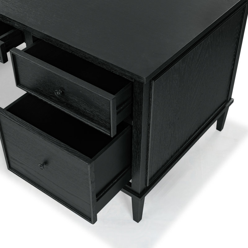 Ariella 5 Drawer Wood Desk, Black