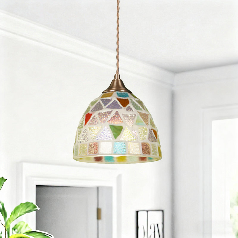 Luminaire suspendu coloré en verre mosaïque coloré avec cordon réglable, E26