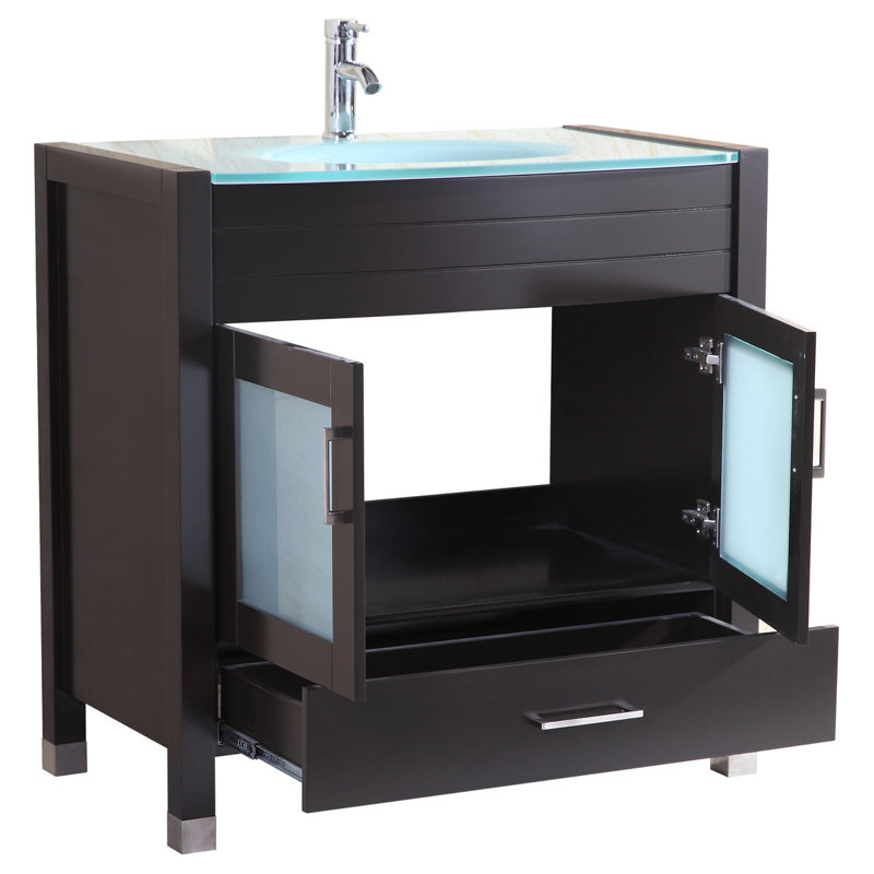 Ensemble de meuble-lavabo simple l 36 po avec miroir Marguez, Noir