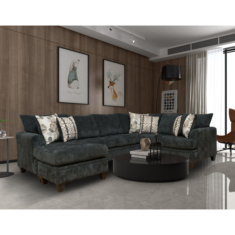 Canapé modulaire en chenille, Accoudoir à droite (vu de face), Chenille gris charbon