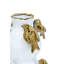 Vase en céramique à deux niveaux avec des accents d'oiseaux dorés, parfait pour une décoration intérieure élégante et des arrangements floraux