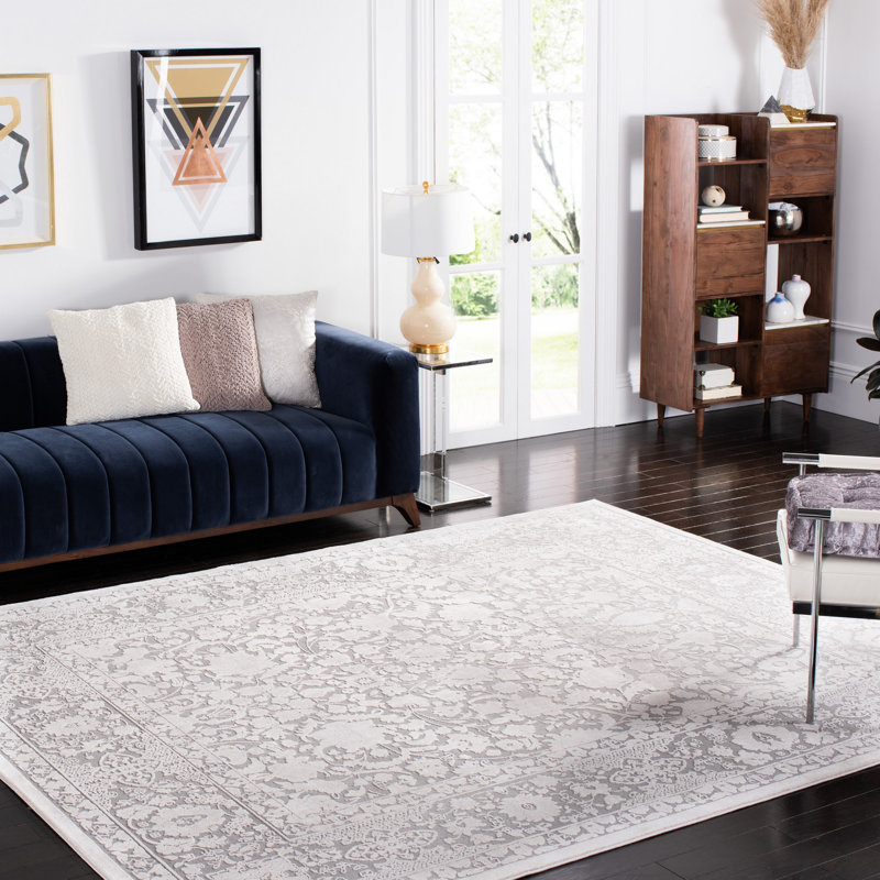 Calidia Floral Light Gray/Cream Area Rug, Rectangle 9' x 12'