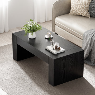 Lenie Farmhouse Rustic Wood Coffee Table With Chunky Block-Legs