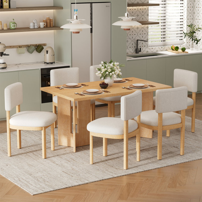 Ensemble de table de salle à manger en bois pour 6 personnes avec 6 chaises rembourrées, table rectangulaire 60 "avec pieds découpés pour salle à manger, cuisine et salon
