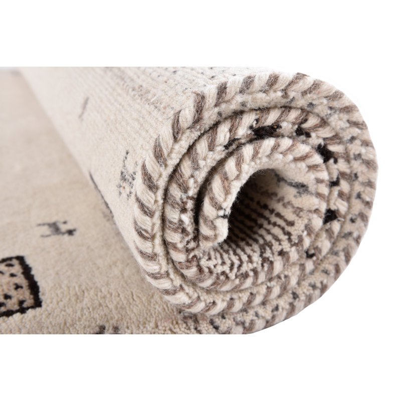 Hand Hooked Wool Beige Rug, Rectangular 250 x 350cm