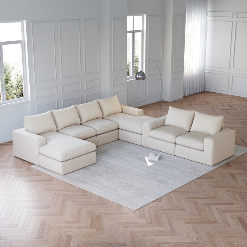 Canapé modulaire avec méridienne Corduroy Cloud, Velours côtelé beige