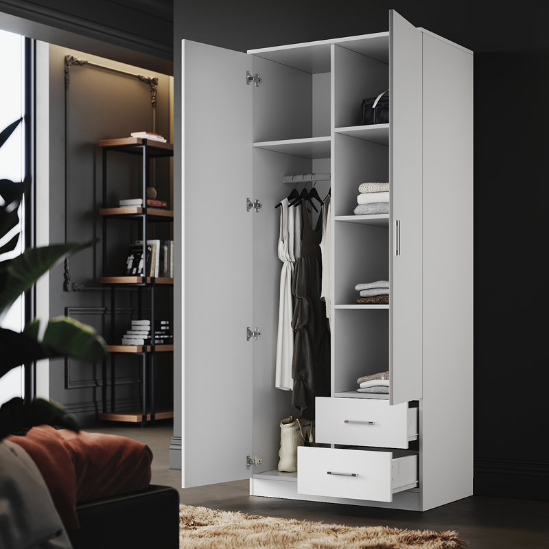 180*50*77cm, Hanging and Storage Integrated Double Door Wardrobe, White