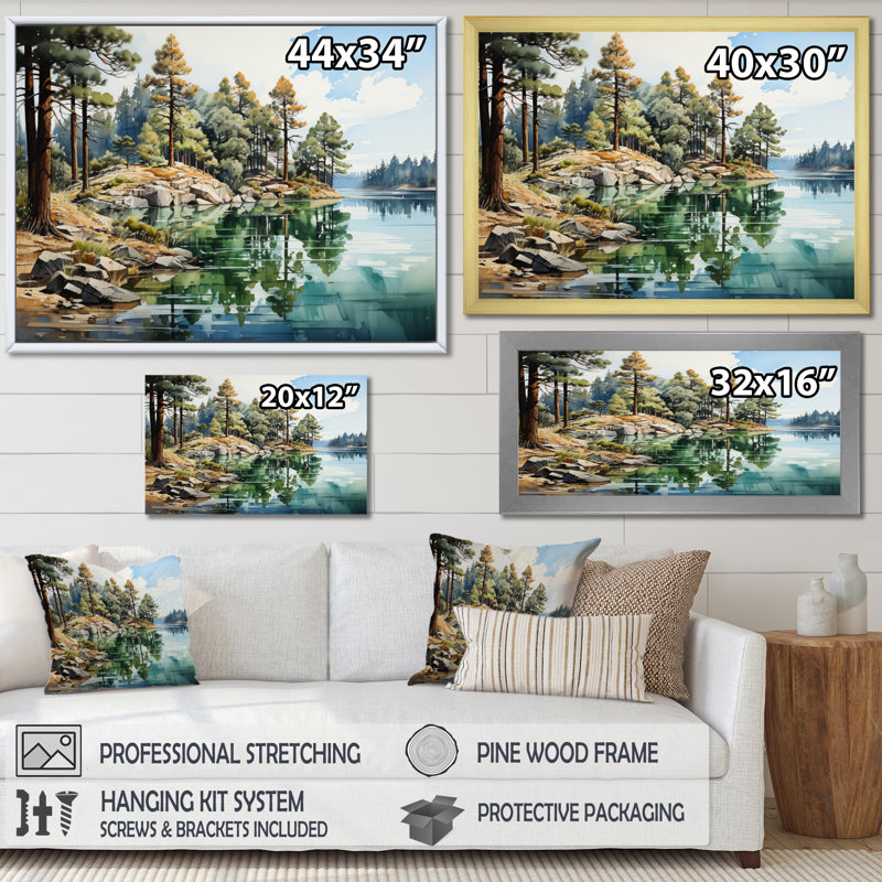 «Pine Tree Reflections I», reproduction sur toile, H 34 po x l 44 po, Toile tendue
