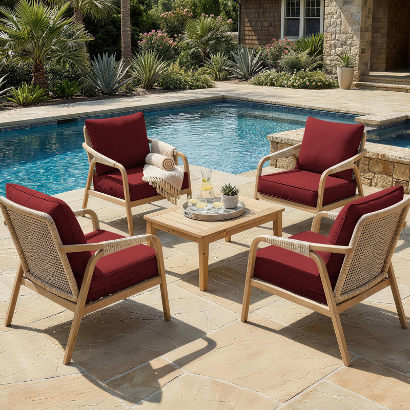 Housse de coussin de siège d'extérieur pour patio avec fond antidérapant, 4, L 24 po x P 24 po, Rouge vin