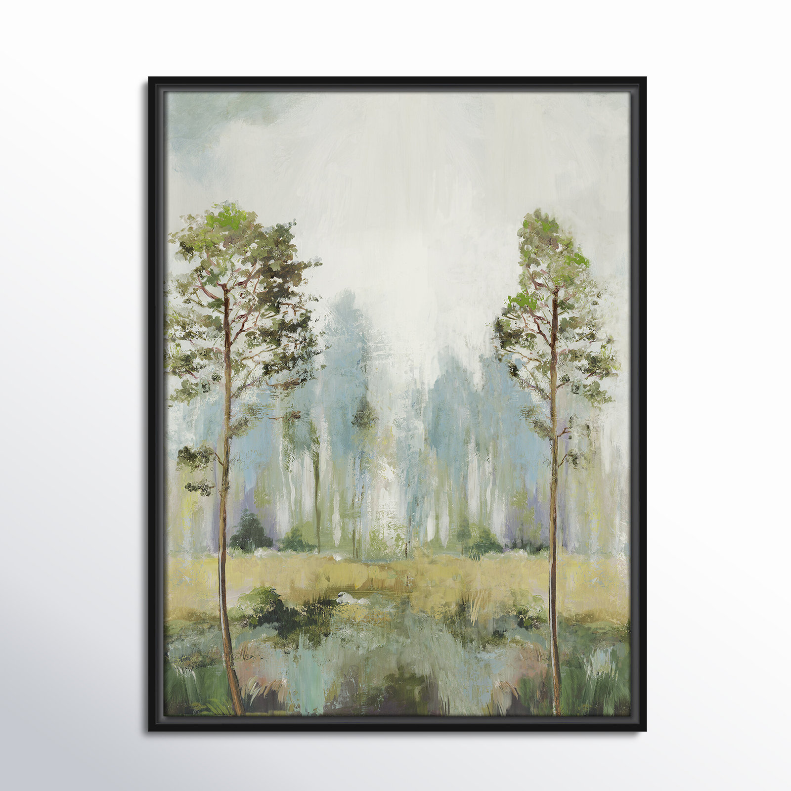 Tall Green Trees II by Teton Pearce - Floater Frame Print on Canvas, 25.5" H x 19.5" W, Black
