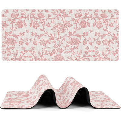 Tapis de souris rose champêtre pour clavier et souris, motif floral vintage, grand format avec base antidérapante, idéal pour le jeu, le bureau ou la maison. Dimensions : 40 x 90 cm. Livré avec une tasse blanche.