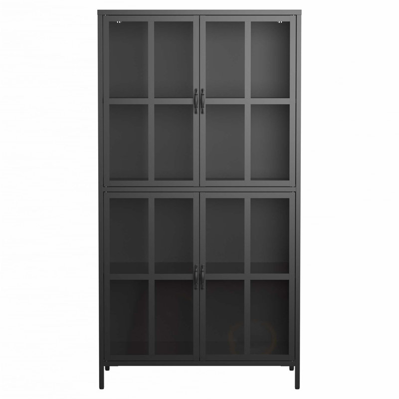 Armoire de rangement en métal avec portes en verre trempé, tablettes réglables
