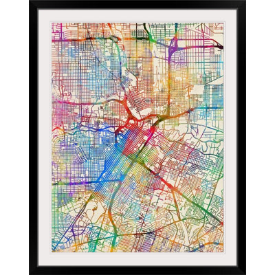 Francy " Houston Texas City Street Map " by Michael Tompsett Graphic Art Print