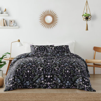 Boho Floral Wildflower Black and Purple Duvet Cover Bedding Set by Sweet Jojo Designs