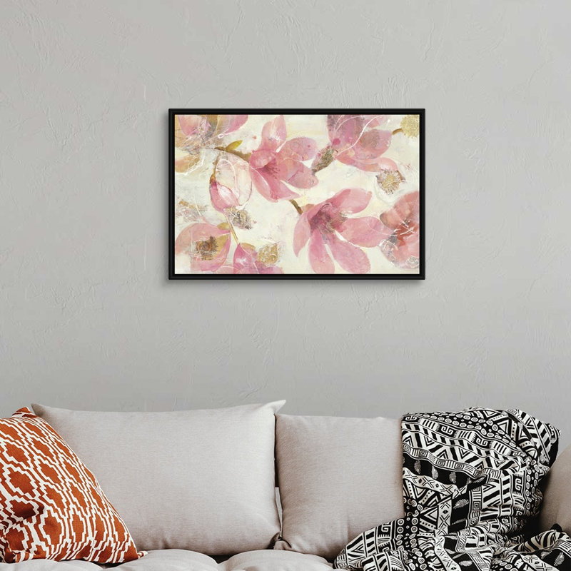Magnolias en fleurs sur toile blanche, Cadre noir, H 30 po x l 20 po x P 1,25 po