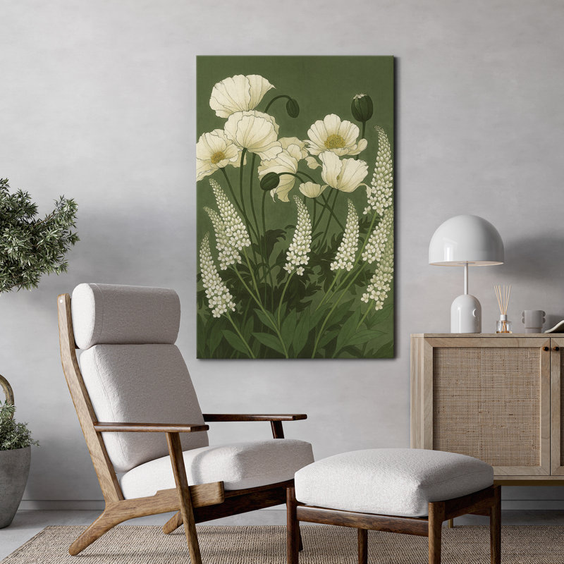 Impression sur toile - Coquelicots et pointes blanches - Élégante décoration botanique pour le salon ou le vestibule