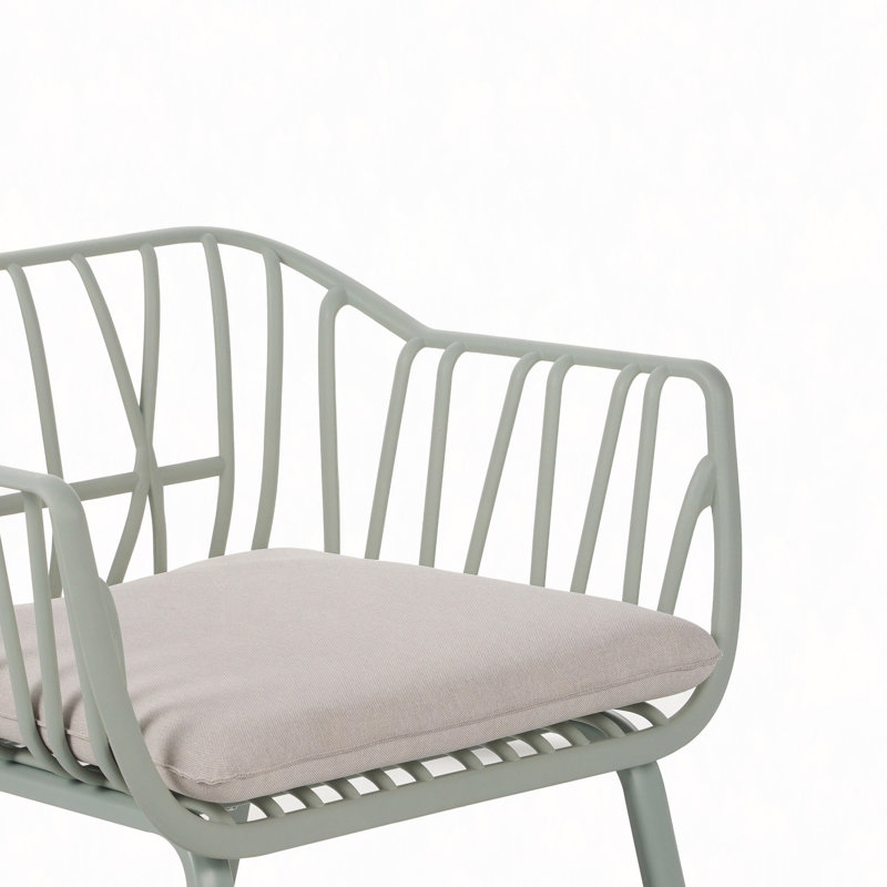 Ensemble de 2 fauteuils de patio d'extérieur avec coussin, Coussin beige/cadre vert pâle