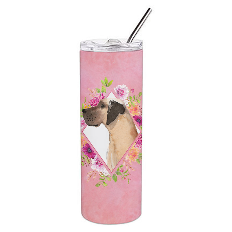 E23BF9F8391D466E9CA4F8DFEBD9A7DB de verre 20 oz à double paroi en acier inoxydable chiot, Fawn Great Dane, Rose