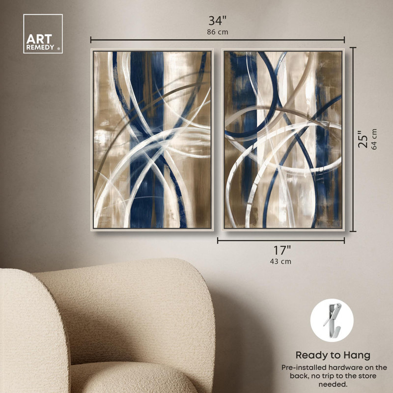 Ensemble de toiles « Abstract Blue Circles » – Ensemble de décorations murales modernes par Art Remedy, cadre noir, 10 x 15
