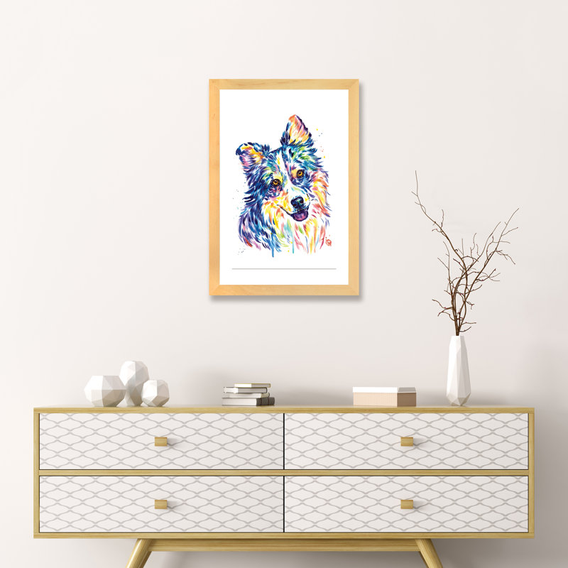 «Australian Shepherd» par Lisa Whitehouse - impression d'art graphique, Blanc, H 24 po x l 16 po x P 1 po