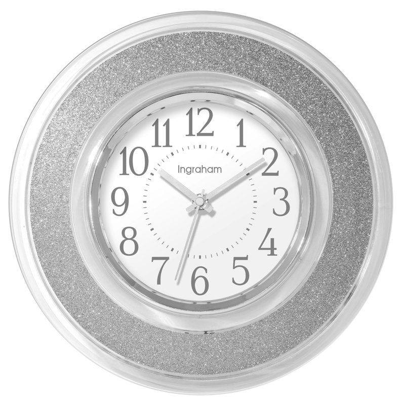12-Inch Clear and Silver Glitter Modern Wall Clock
