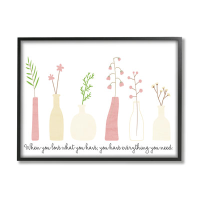 Stupell Industries Love What You Have Uplifting Quote Mixed Flowers By Kim Allen - Floater Frame Graphic Art On Canvas In Midnight Black Framed Giclee