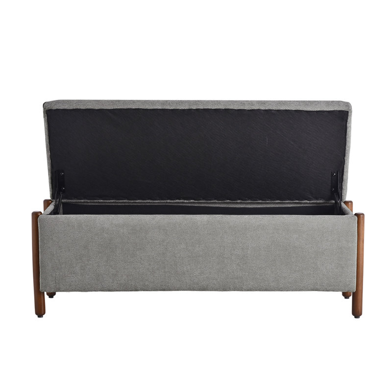  Banc de rangement rembourré 48 po avec pieds en bois massif 48 po, Gris