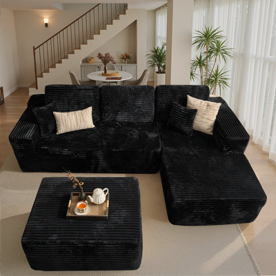 Boneless 106.3" Boneless Floor L-Shaped Sectional Sofa With Ottoman, No-Assembly Cloud Couch For Modern Living Spaces