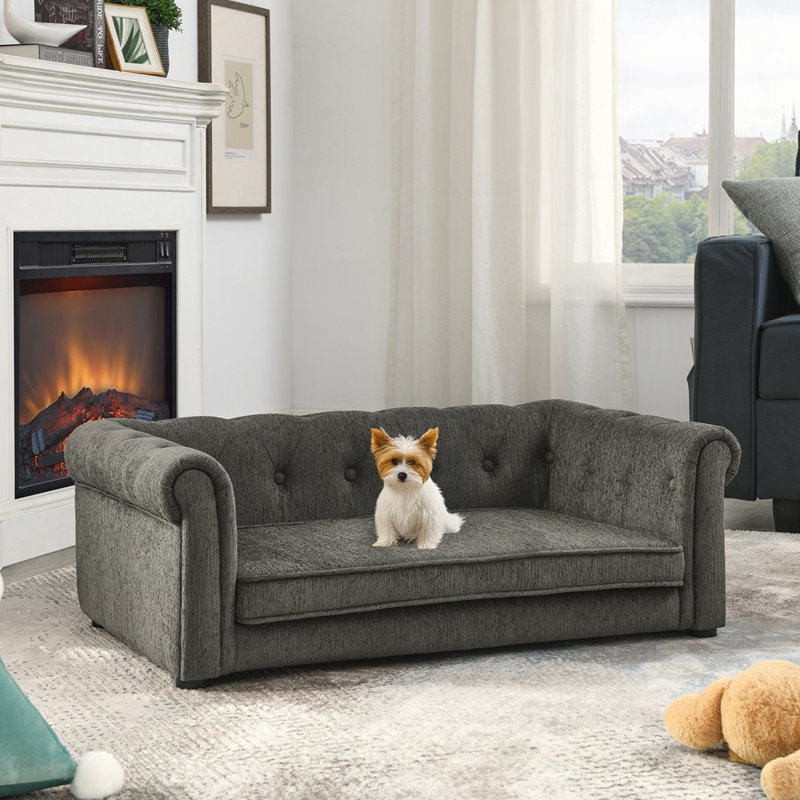 Canapé surélevé pour chien, lit pour animal de compagnie rectangulaire confortable de 40 po - idéal pour les chiens de petite et moyenne taille (100 lb), tissu facile à nettoyer, joli mobilier pour animal de compagnie, style surélevé, s'adapte à tout décor de pièce