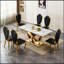 Élégante table de salle à manger rectangulaire en faux marbre 70 po avec base en acier inoxydable à finition miroir, parfaite pour les salles à manger modernes et spacieuses-304857863-304857862