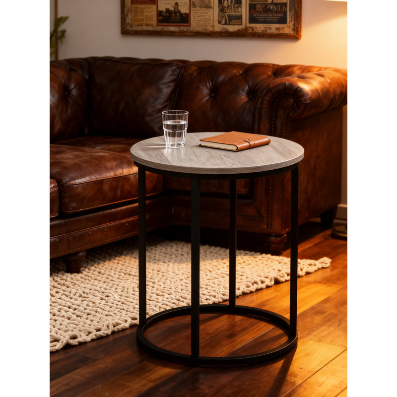 Table de bout ronde moderne pour petits espaces, table d'appoint d'appoint de 20 pouces et table de chevet avec base en métal robuste pour le salon, la chambre à coucher et le bureau