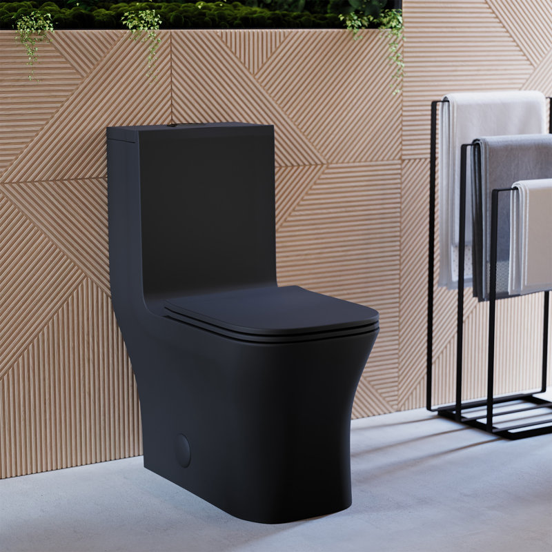 Concorde One Piece Square Toilet Dual Flush in Matte Black, Black Hardware 1.1/1.6 gpf, Matte Black, Top