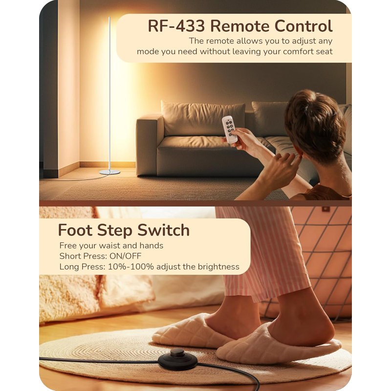 White Minimalist LED Corner Floor Lamp Set with Remote Control
