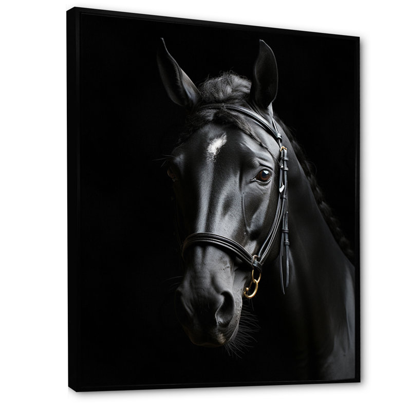 Latifat noir et blanc, cheval, élégance - art sur toile, H 32 po x l 16 po x P 1 po, Cadre flottant noir